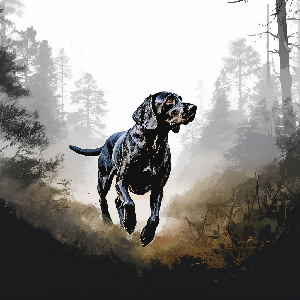 Blue Tick Coonhound Silhouette Running Woods