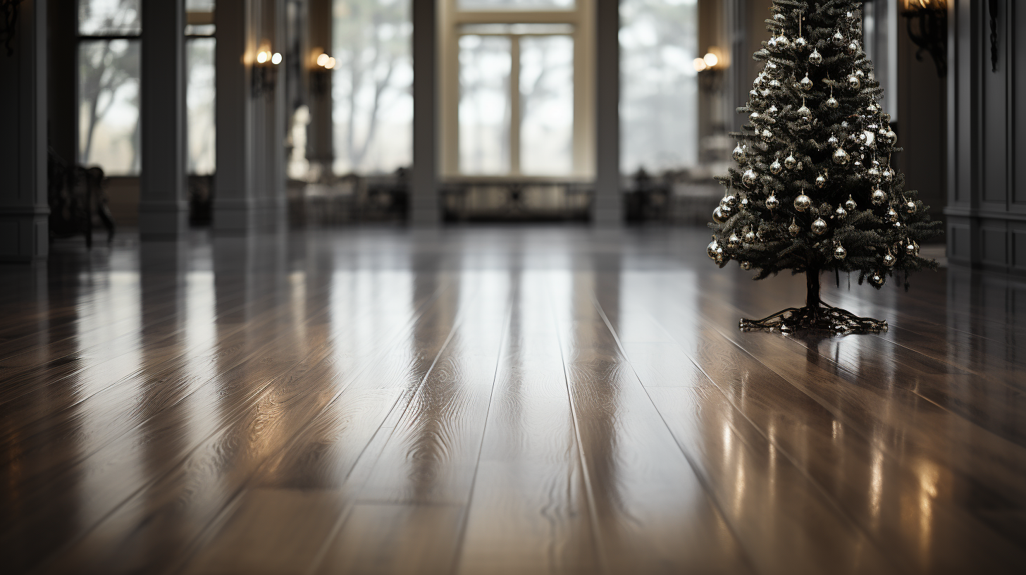 Blurred Christmas Tree on Wood Floors