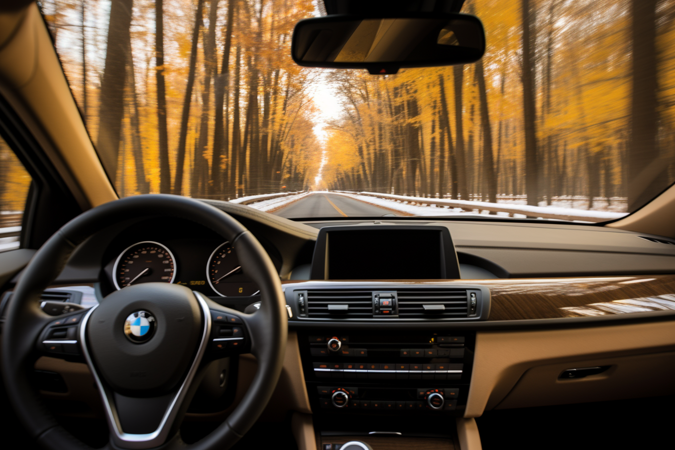 BMW X5 driving in early winter scene