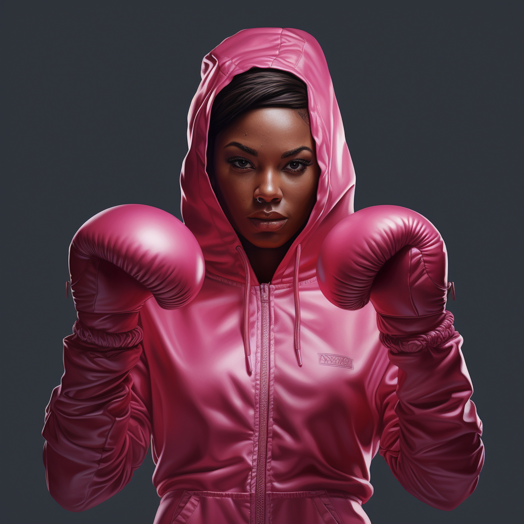 Confident woman in pink boxing gloves