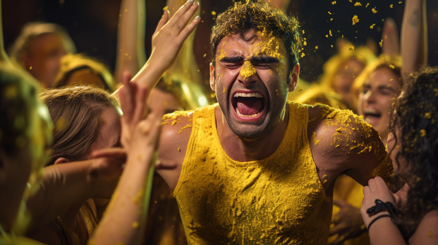 Photo of a Bold Man Crying with Glitter on Face