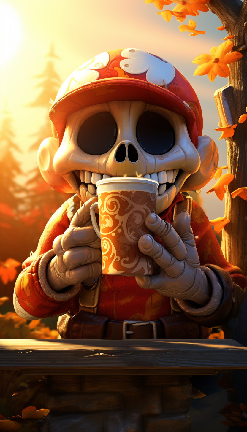 Boo Diddly from Mario enjoying coffee in a cemetery