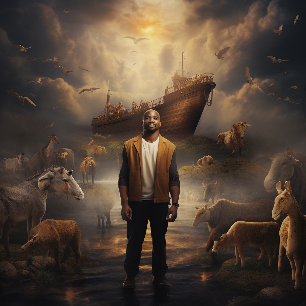 African American man standing beside Noahs Ark (ALT Text for Image)