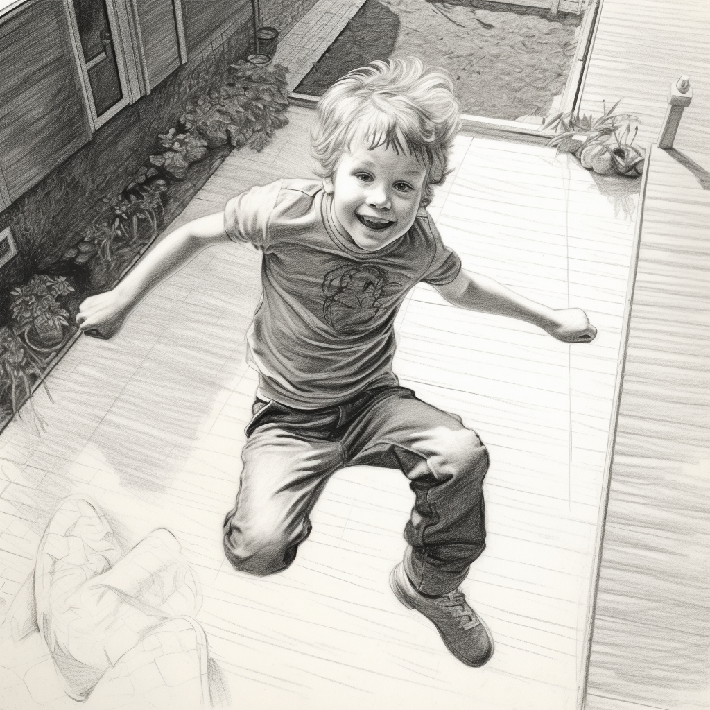 Young boy having fun jumping on one leg