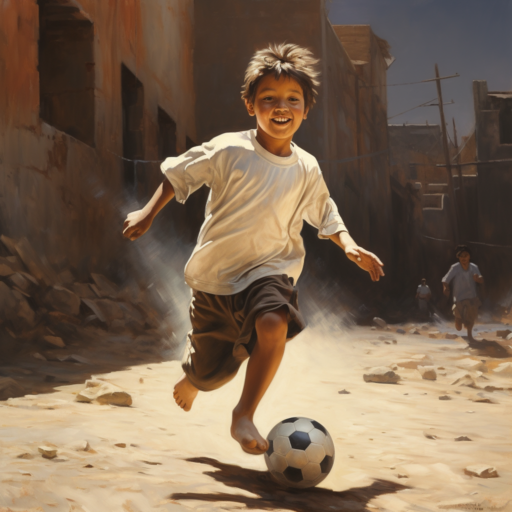 Young boy kicking a football