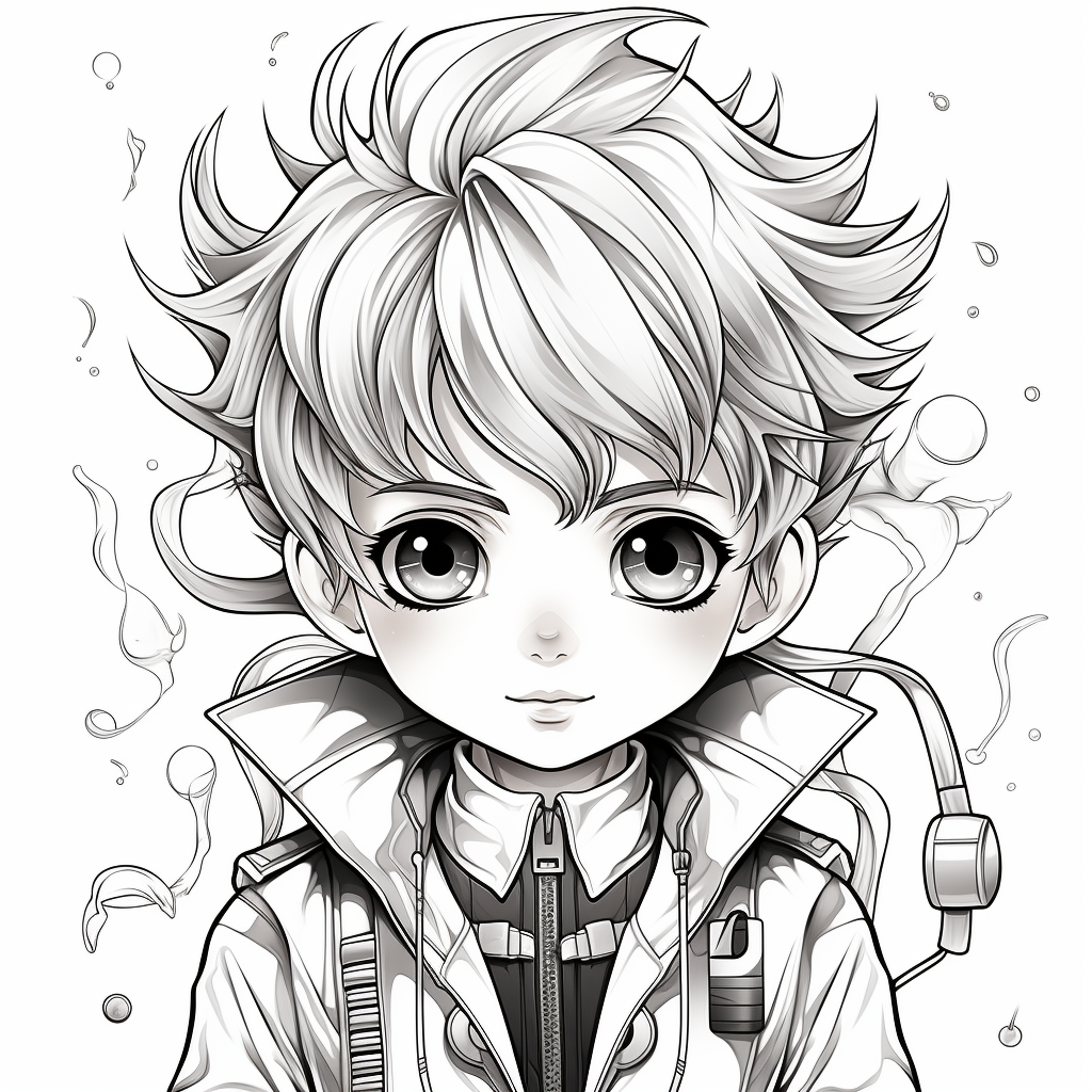 Black and white vector line art of a boy doctor