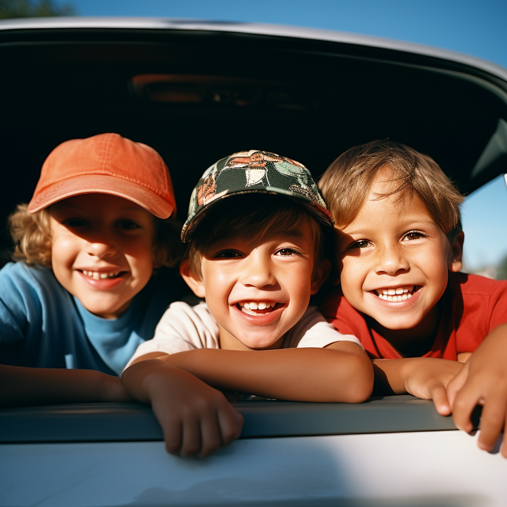 Boys with Ten-years-old wearing plain and basic truck caps