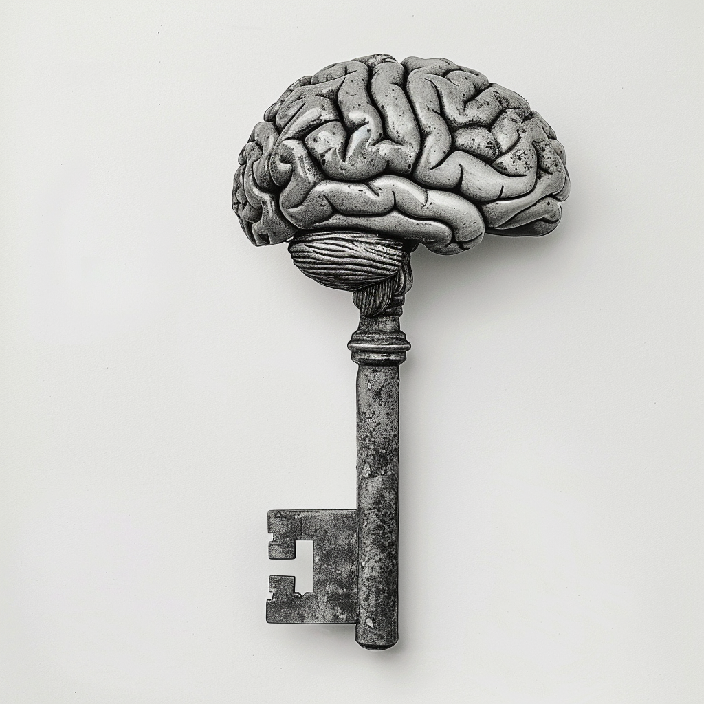 Key with brain illustration