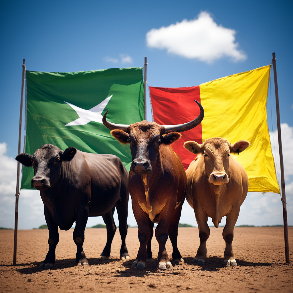 Brazilian bulls around flag