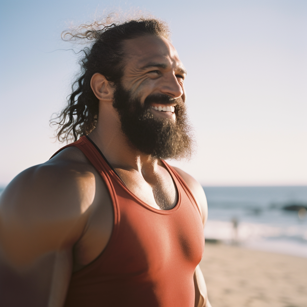 Attractive Brazilian bodybuilder at the beach