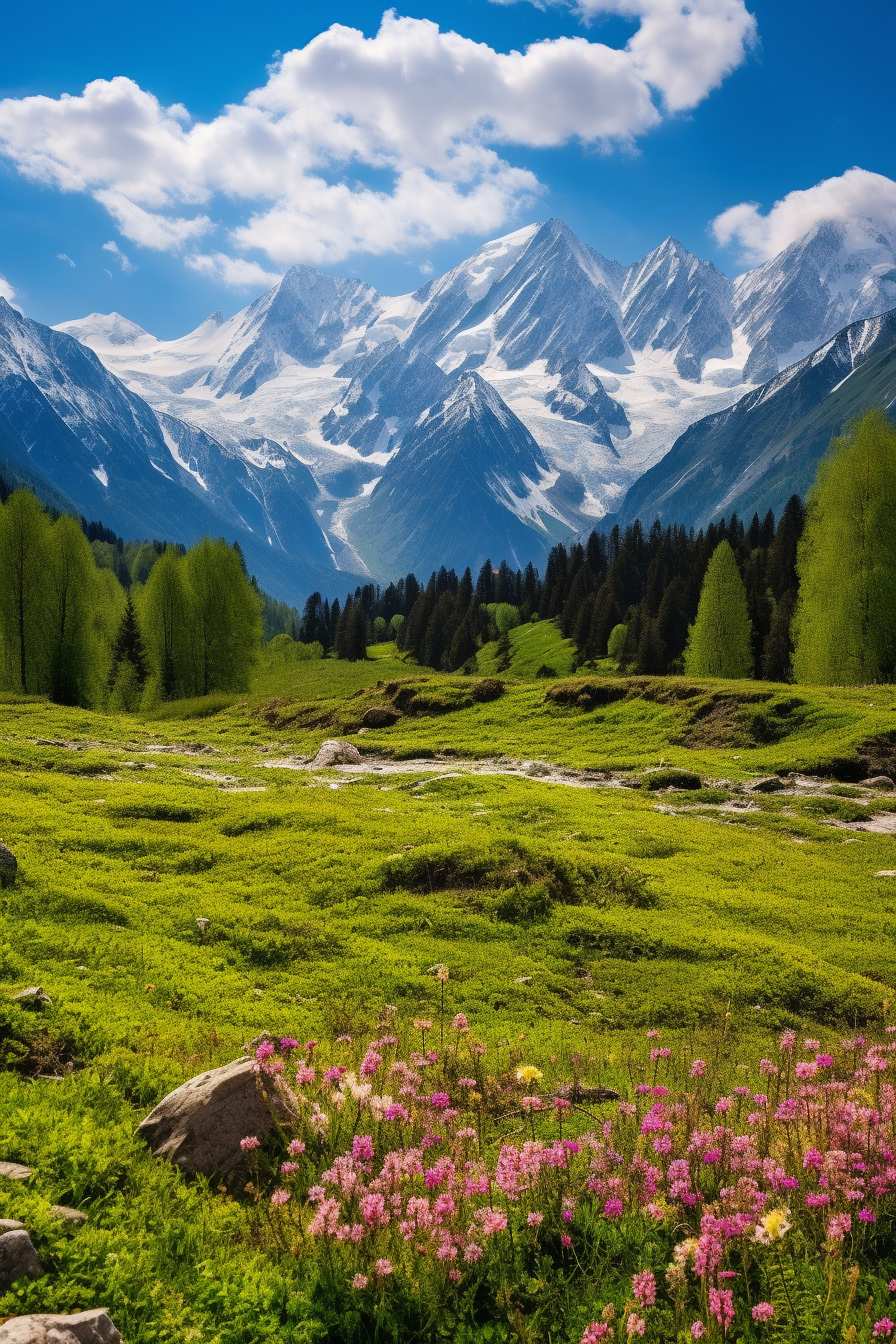 Scenic view of mountains in sunlight