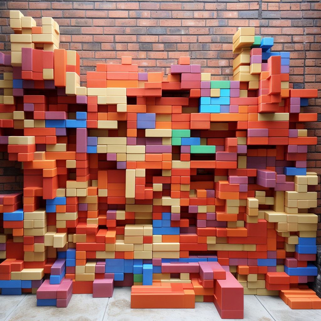 Brick wall with Tetris pieces