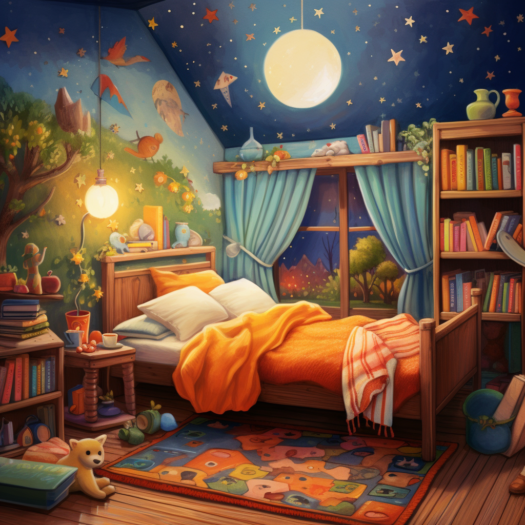 Colorful bedroom with children's book