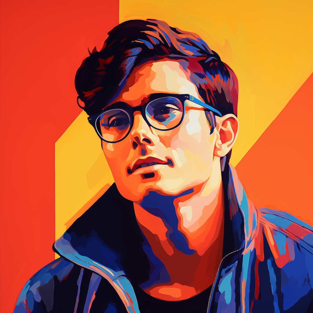 Utopian portrait of young man with glasses