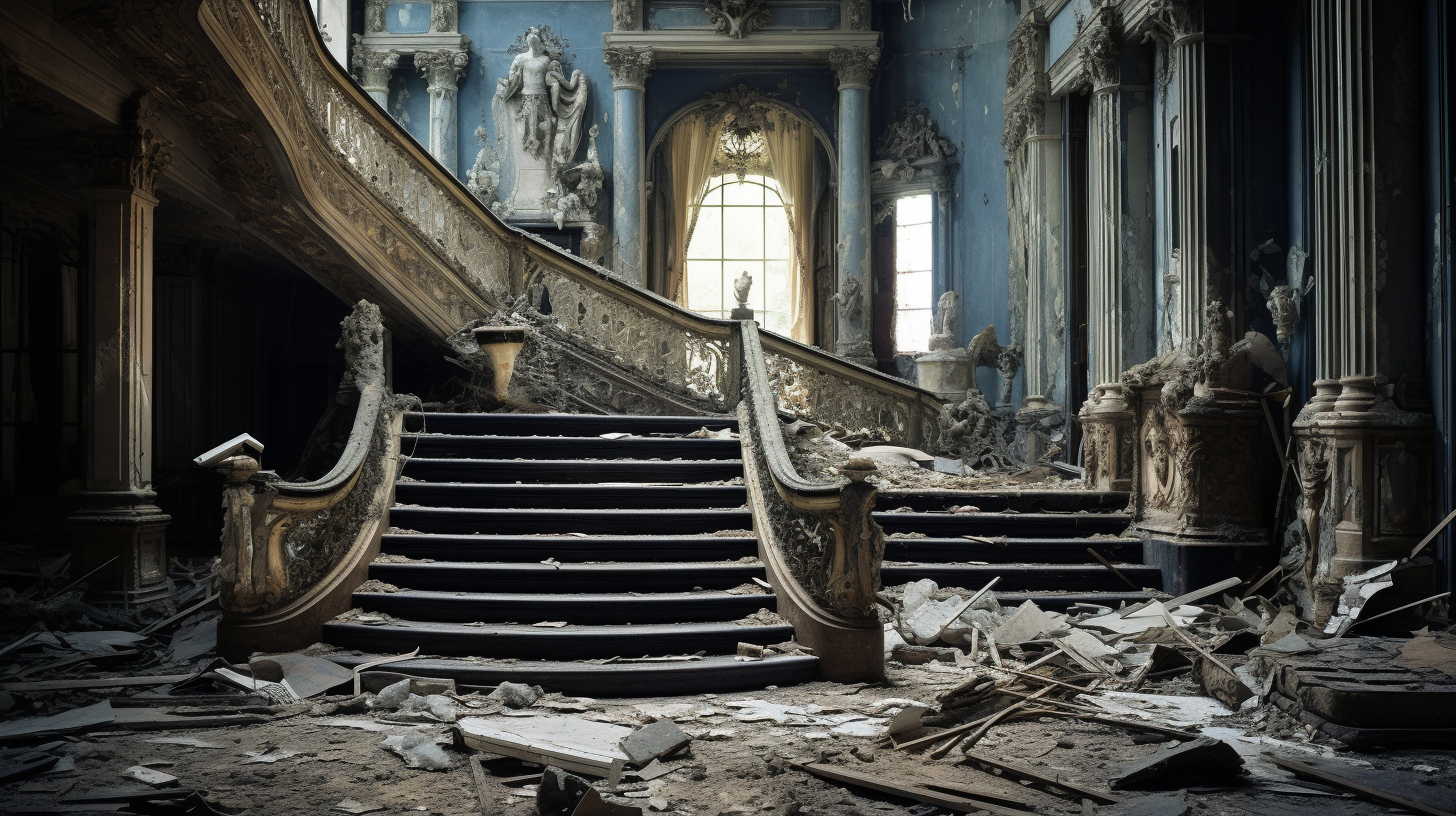 Desolate broken mansion interior image