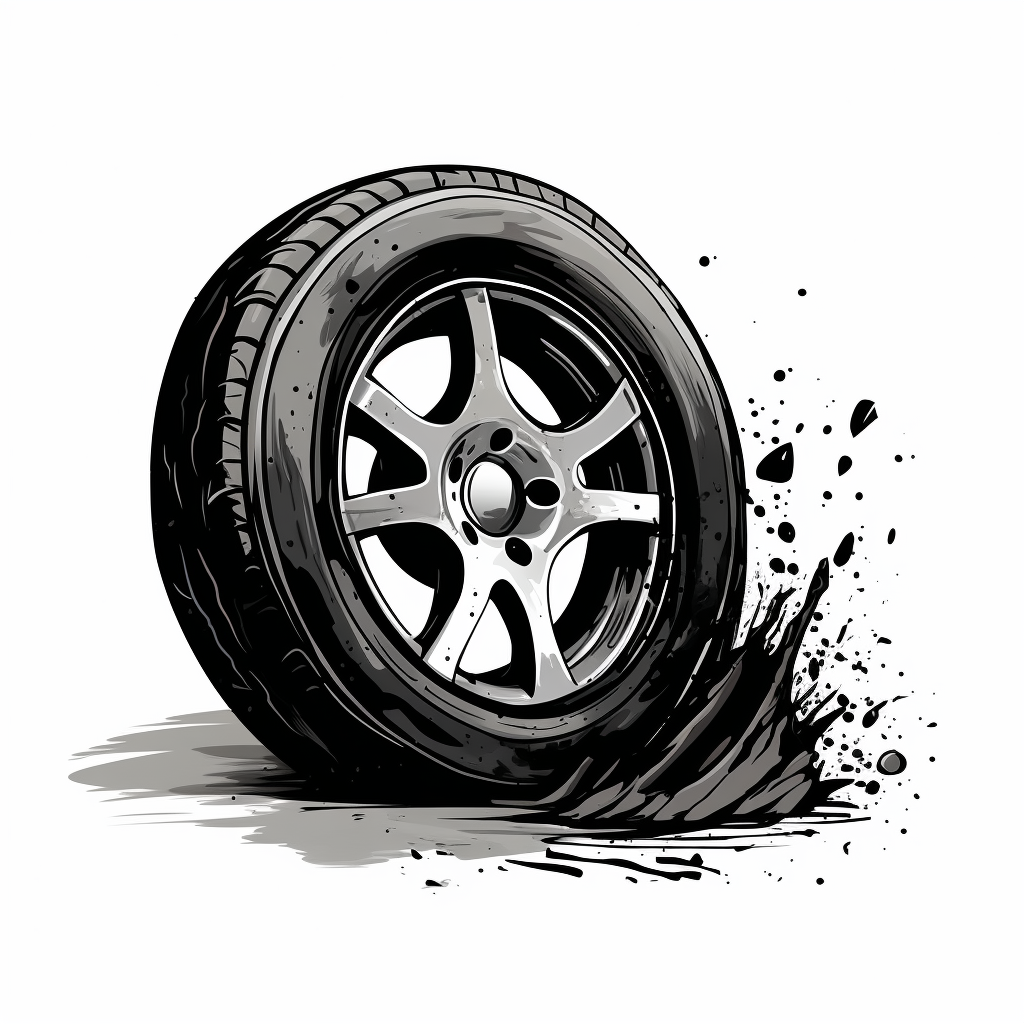 Cartoon dirty car with broken wheel and tyre waste