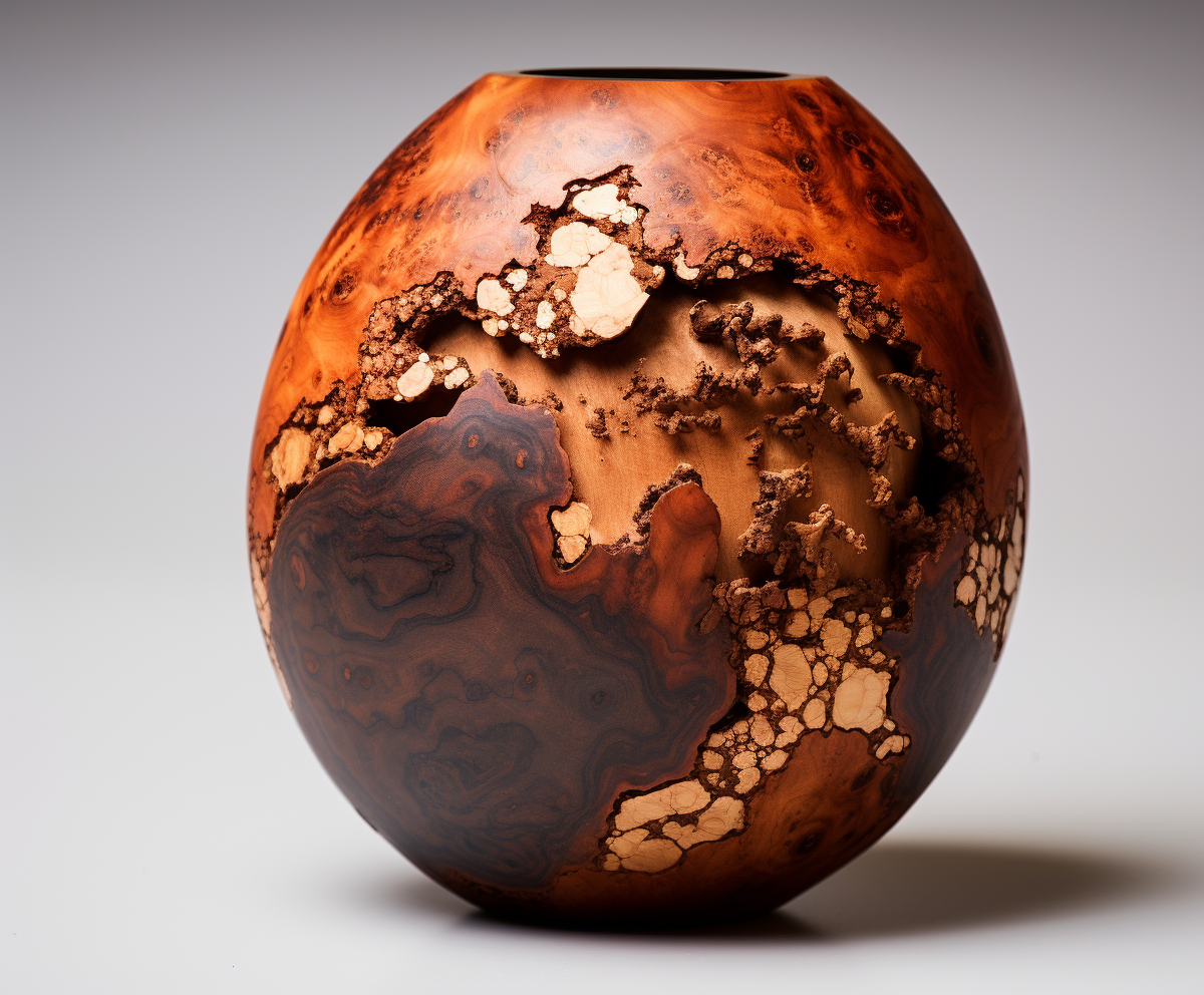 Minimalistic brown burl wood with rose gold etchings