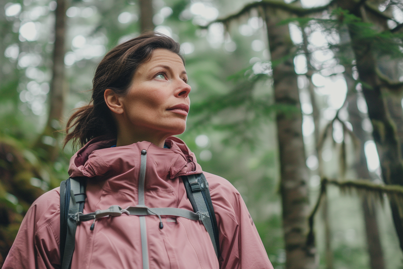 Woman hiking in forest