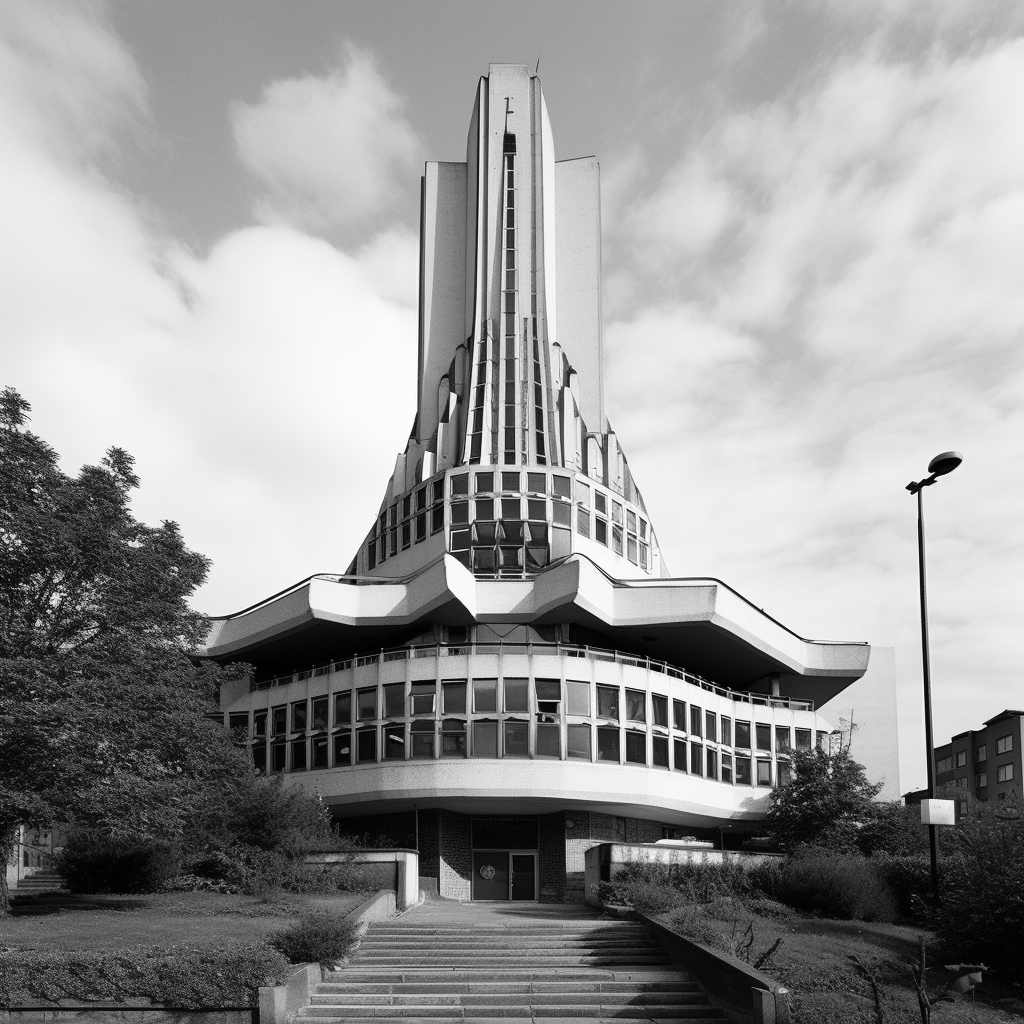 black and white brutalism church carrot