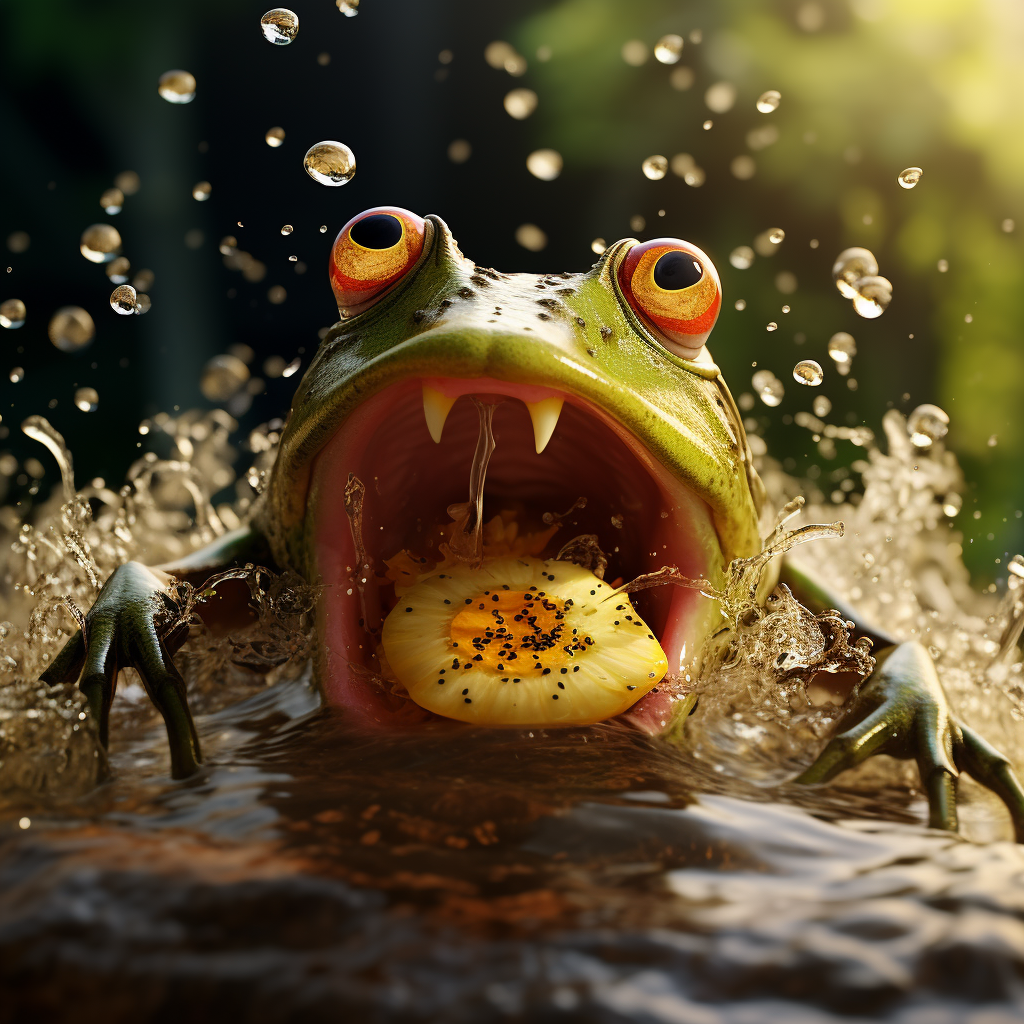 bug being eaten by frog