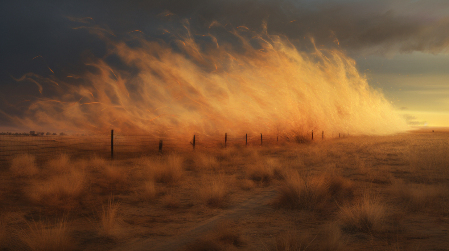 Mesmerizing burning tumbleweeds rolling across the plains