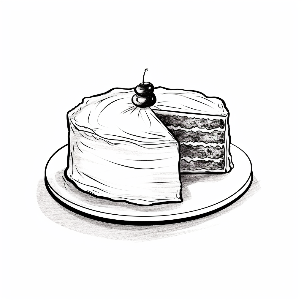 Cake cutout on desk in sketch style