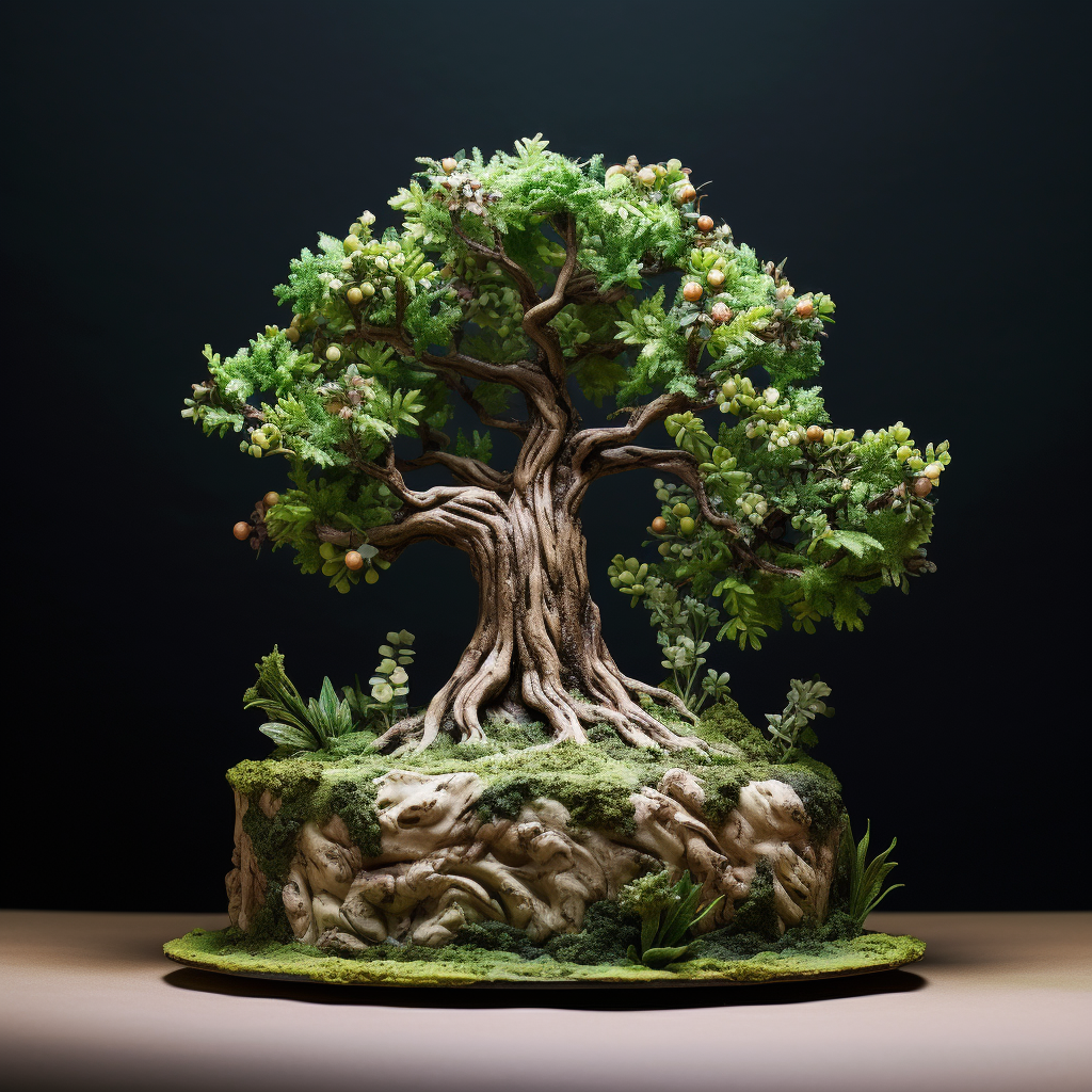 Realistic cake growing on tree