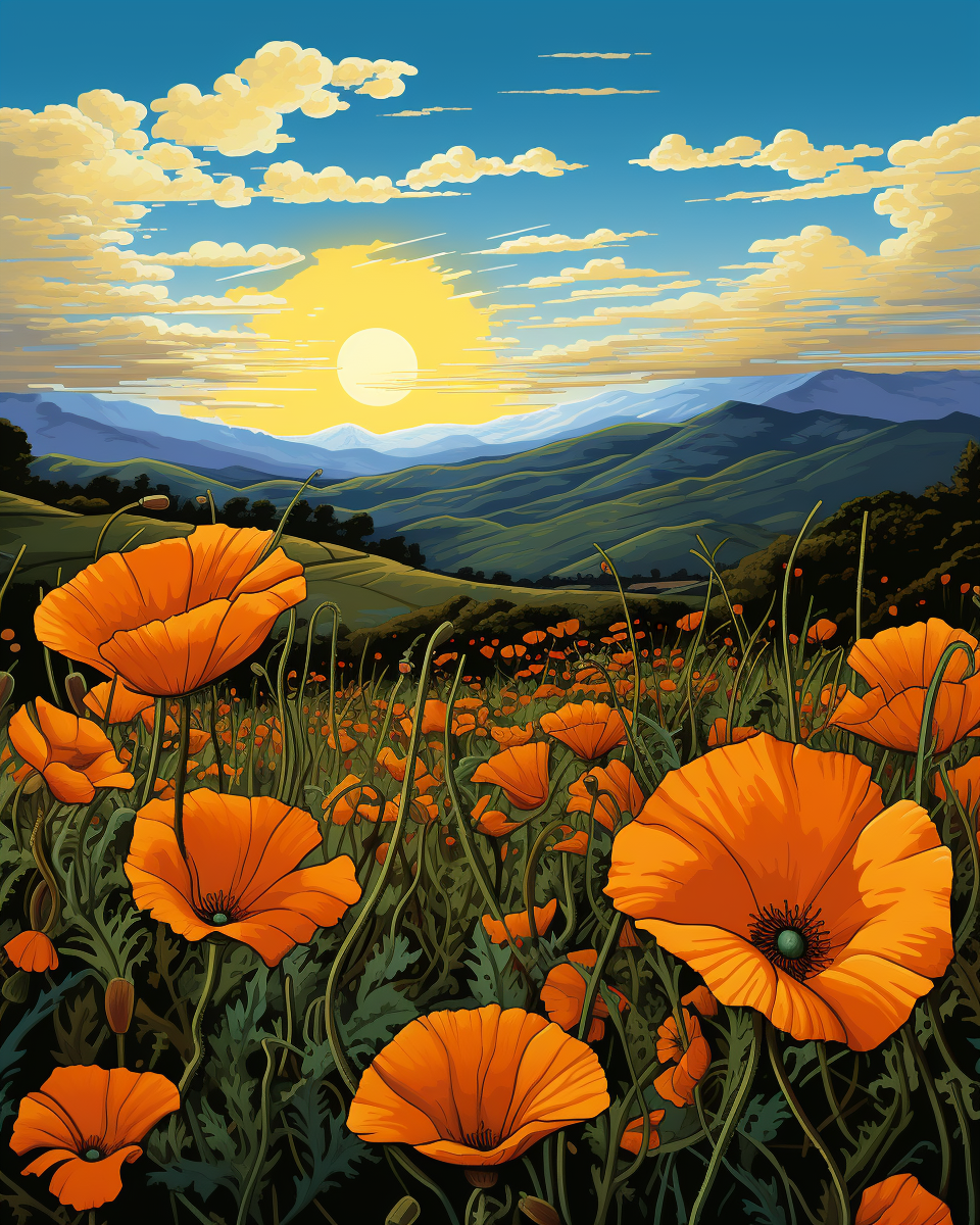 California Poppies in Comic Art Style