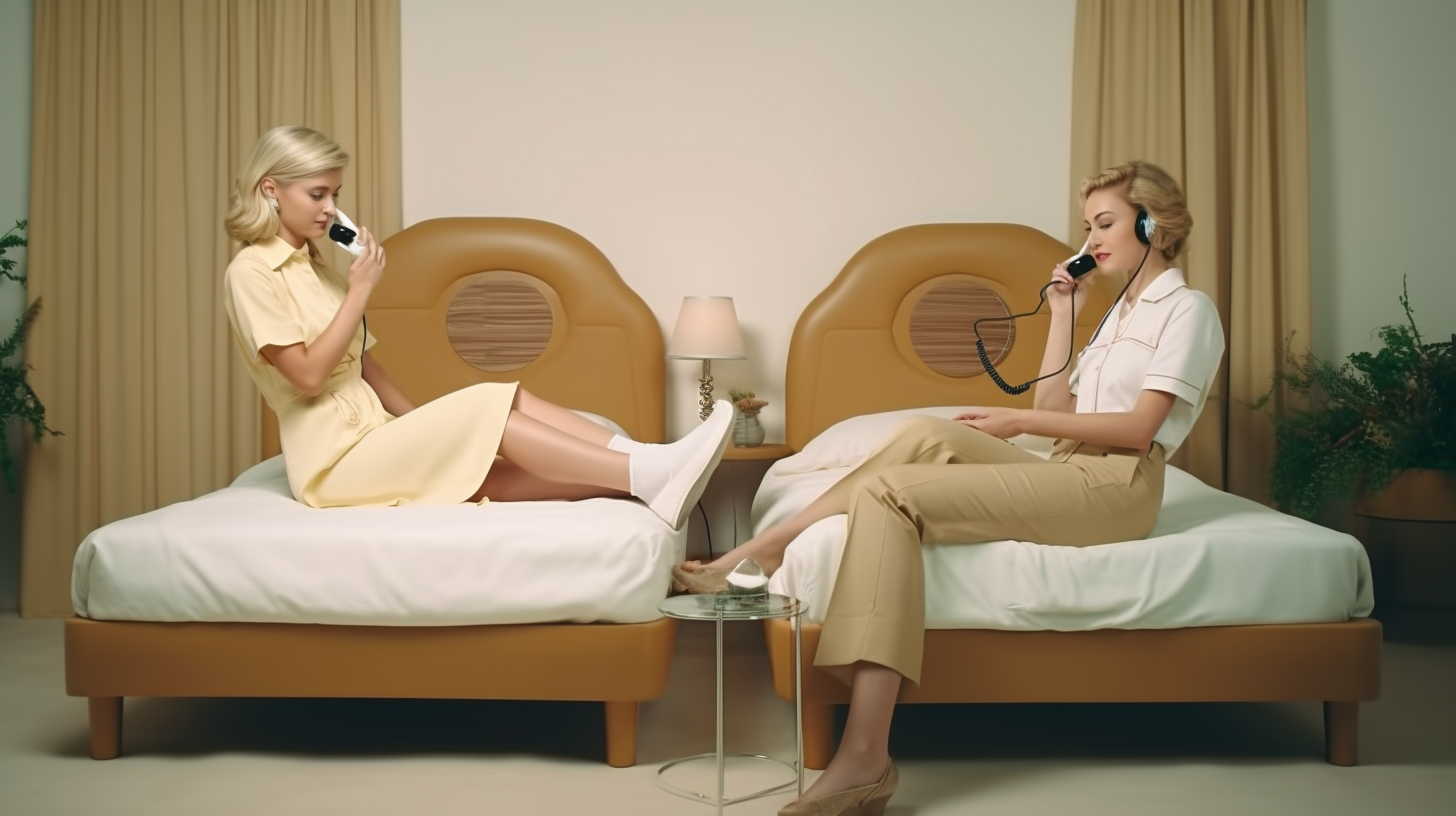 Two Women Talking on Rotary Phones