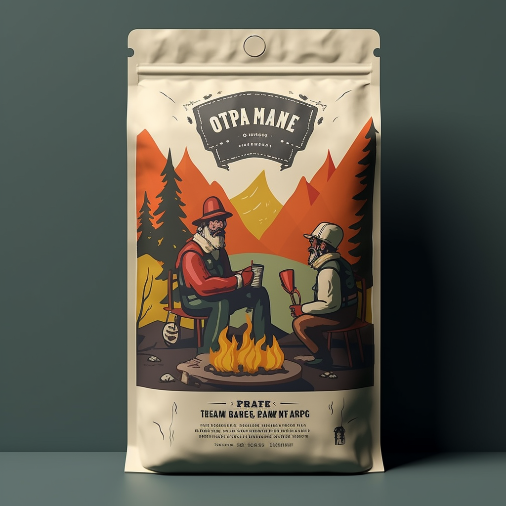 Illustration of men enjoying campfire coffee