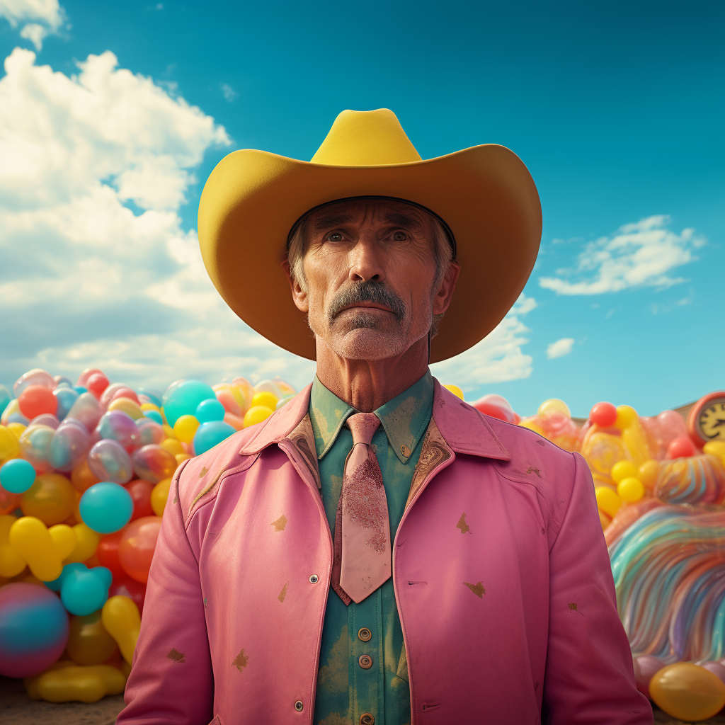 Sam Elliott in candy-covered landscape