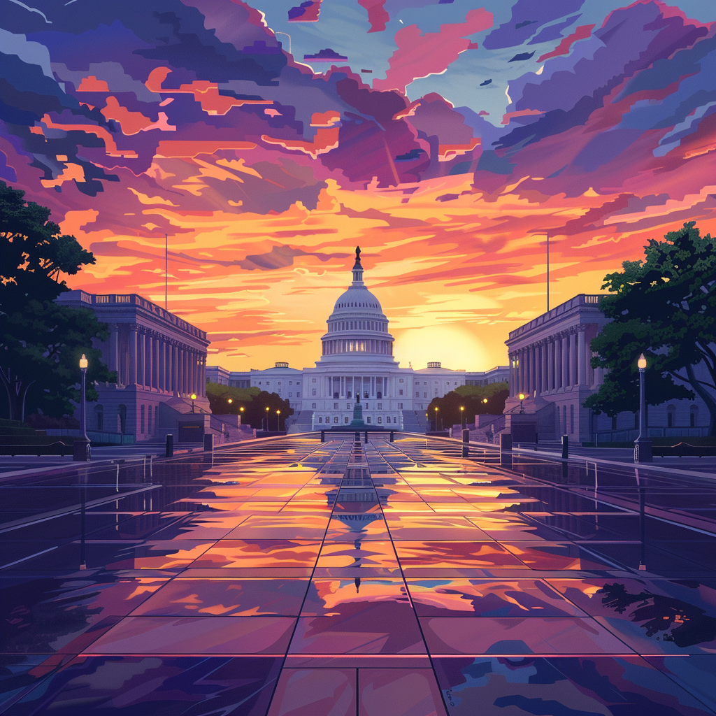 Sunset behind capital building