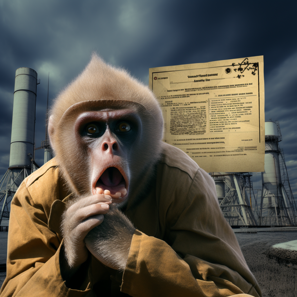 Panicked capuchin monkey at nuclear plant