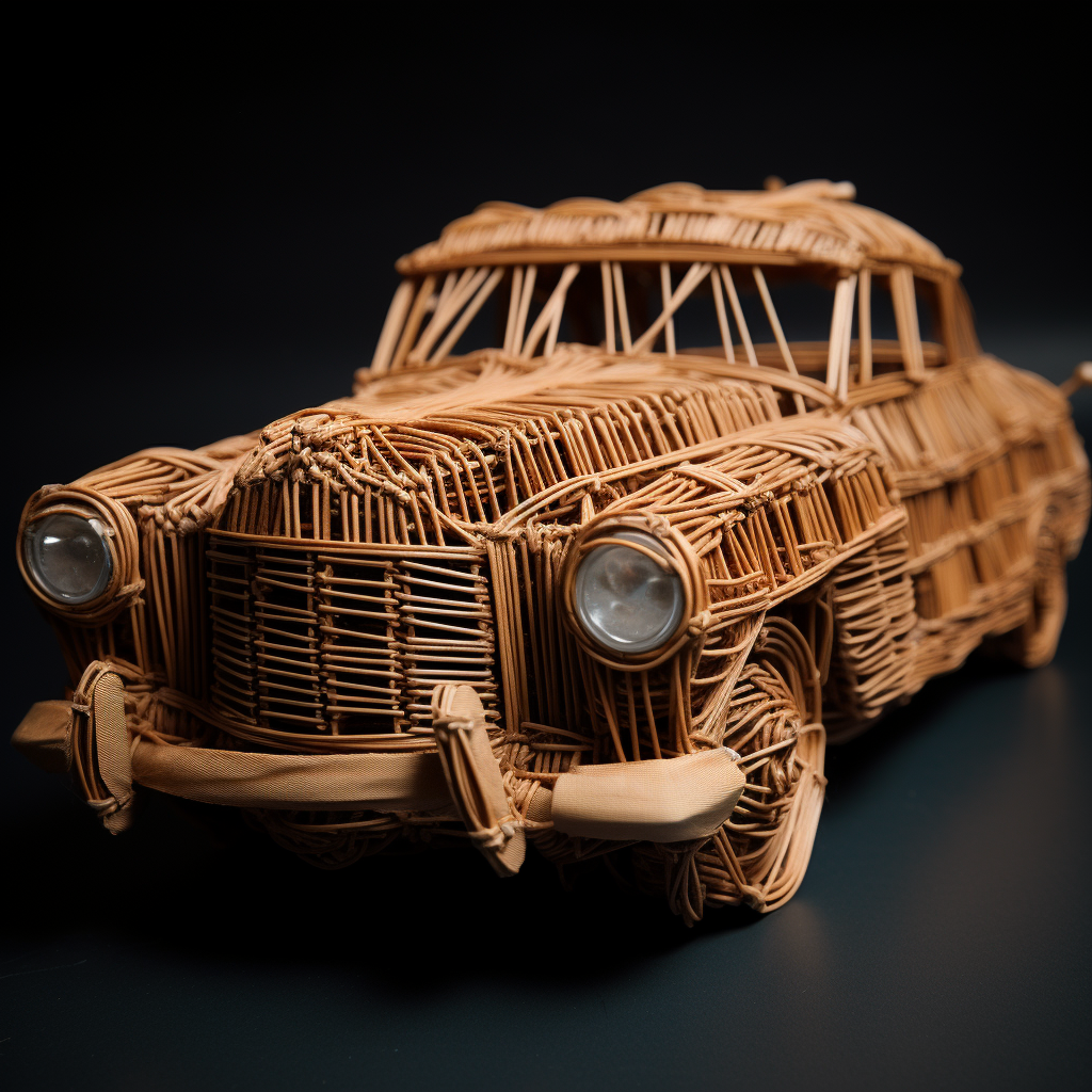 Homemade cardboard car with toothpicks and glass shards