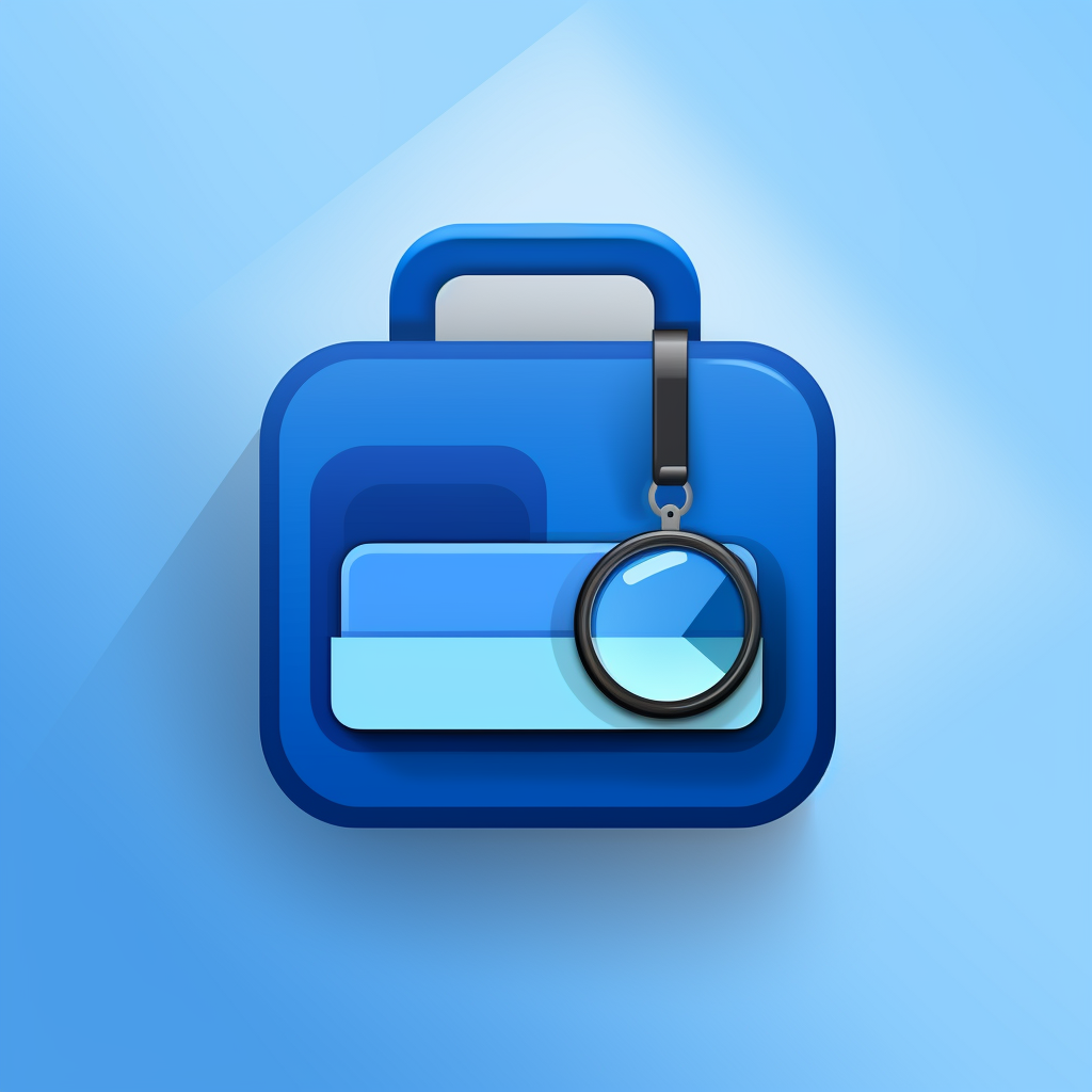 Mobile icon for career app with briefcase and magnifying glass