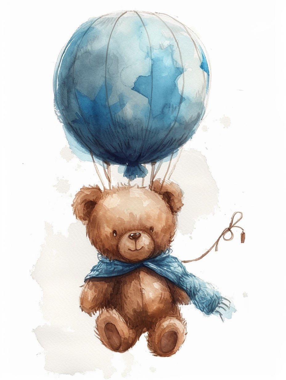 Cartoon baby teddy bear riding balloon flights