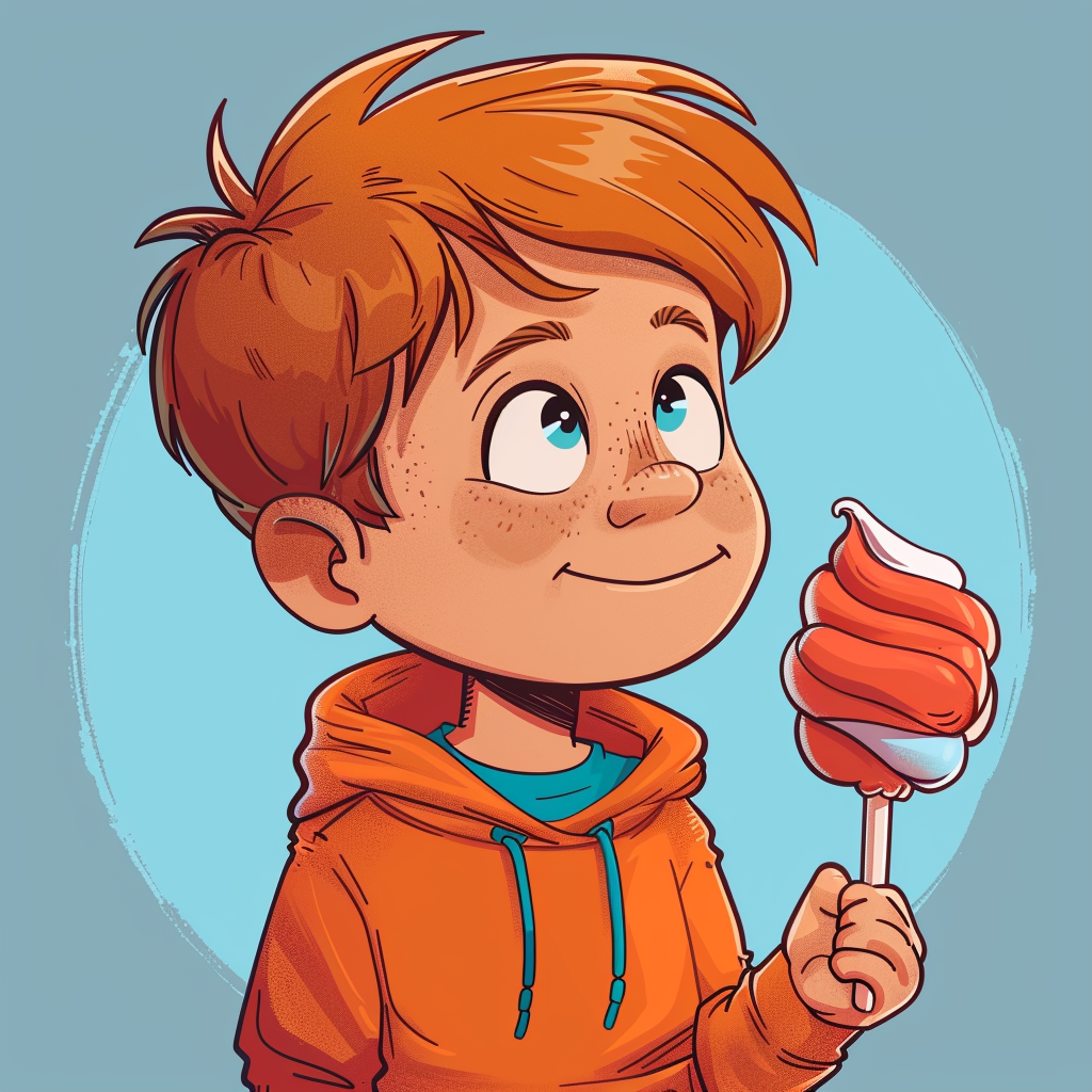 Cartoon boy eating cotton candy