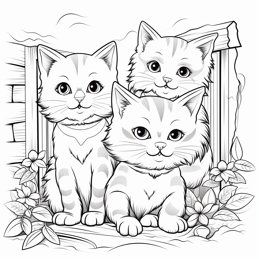 Cute Cartoon Cats Coloring Page