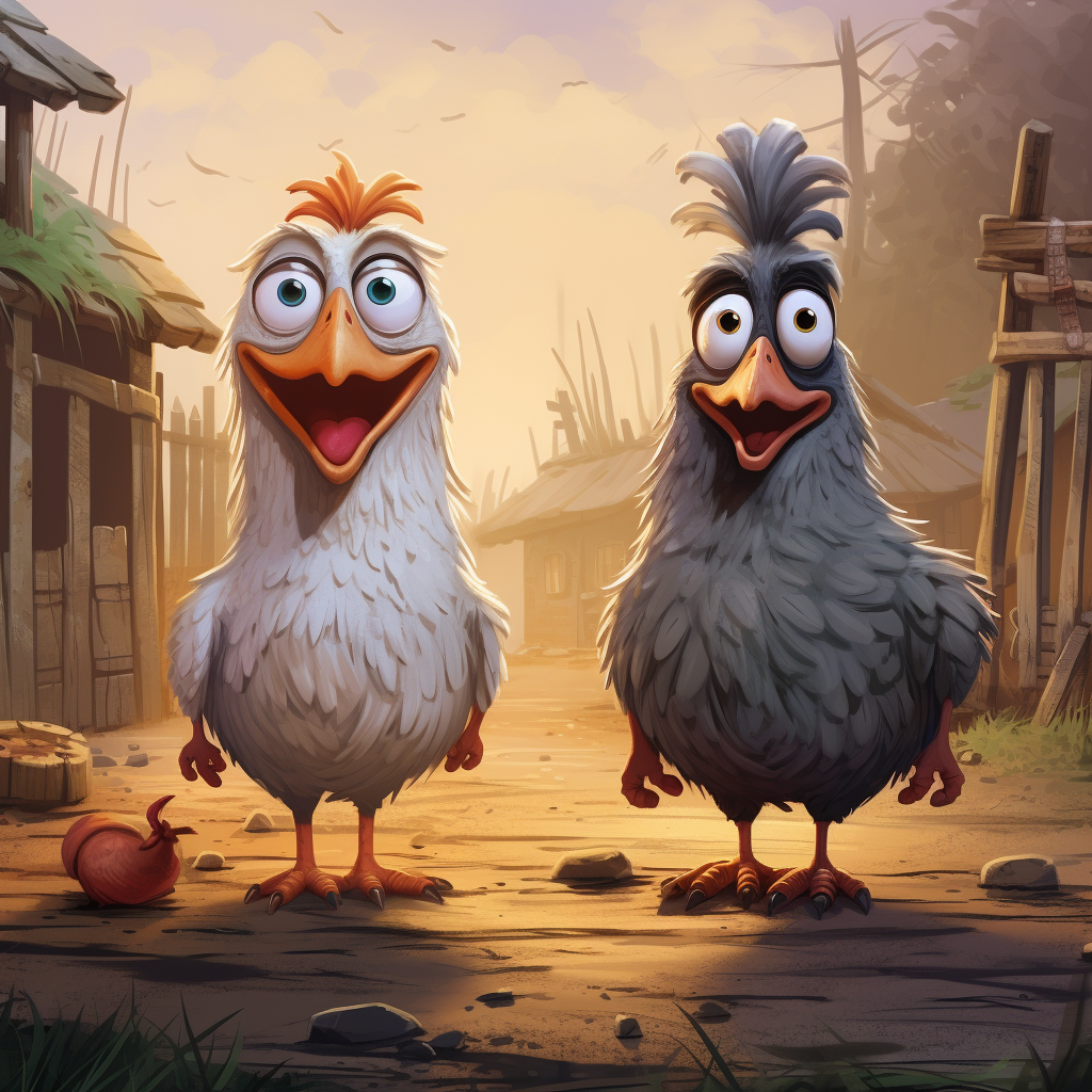 Adorable cartoon chicks on a farm