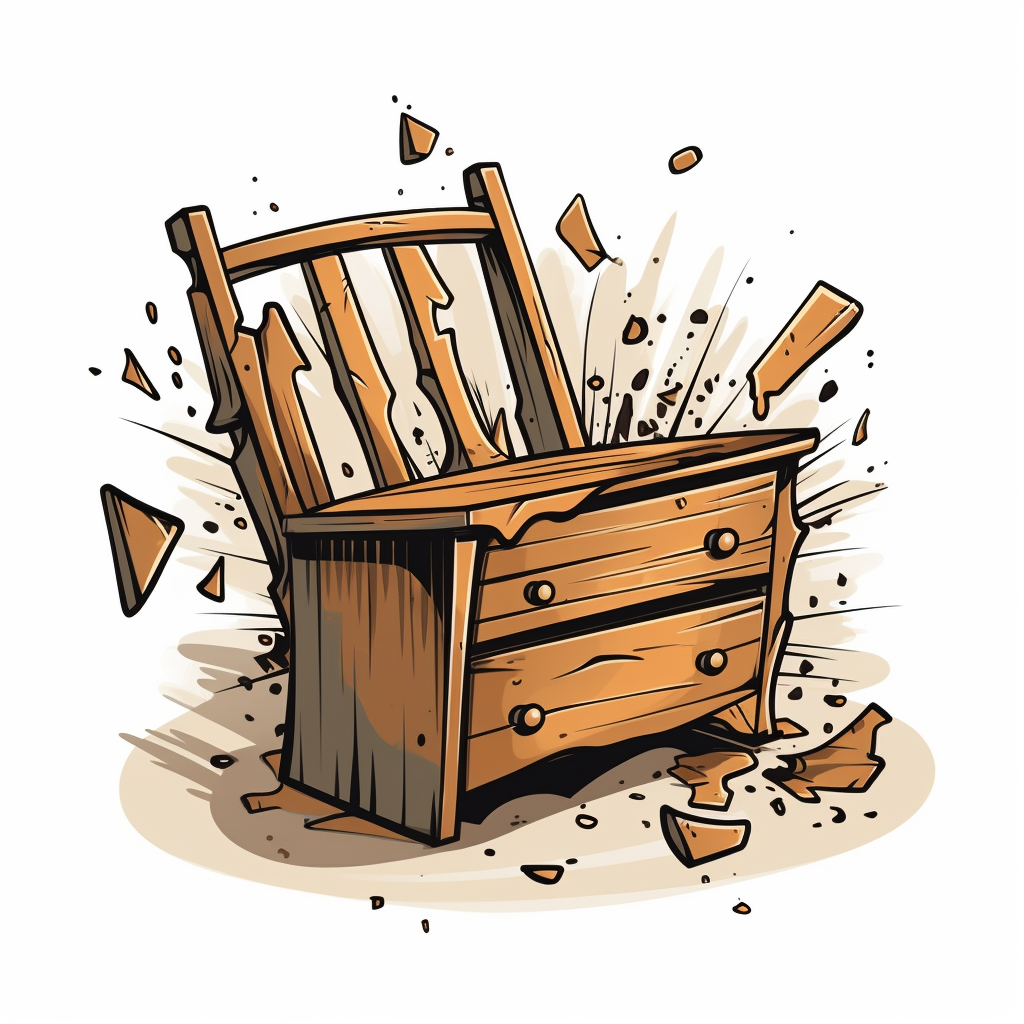 Cartoon dirty broken wooden furniture piece