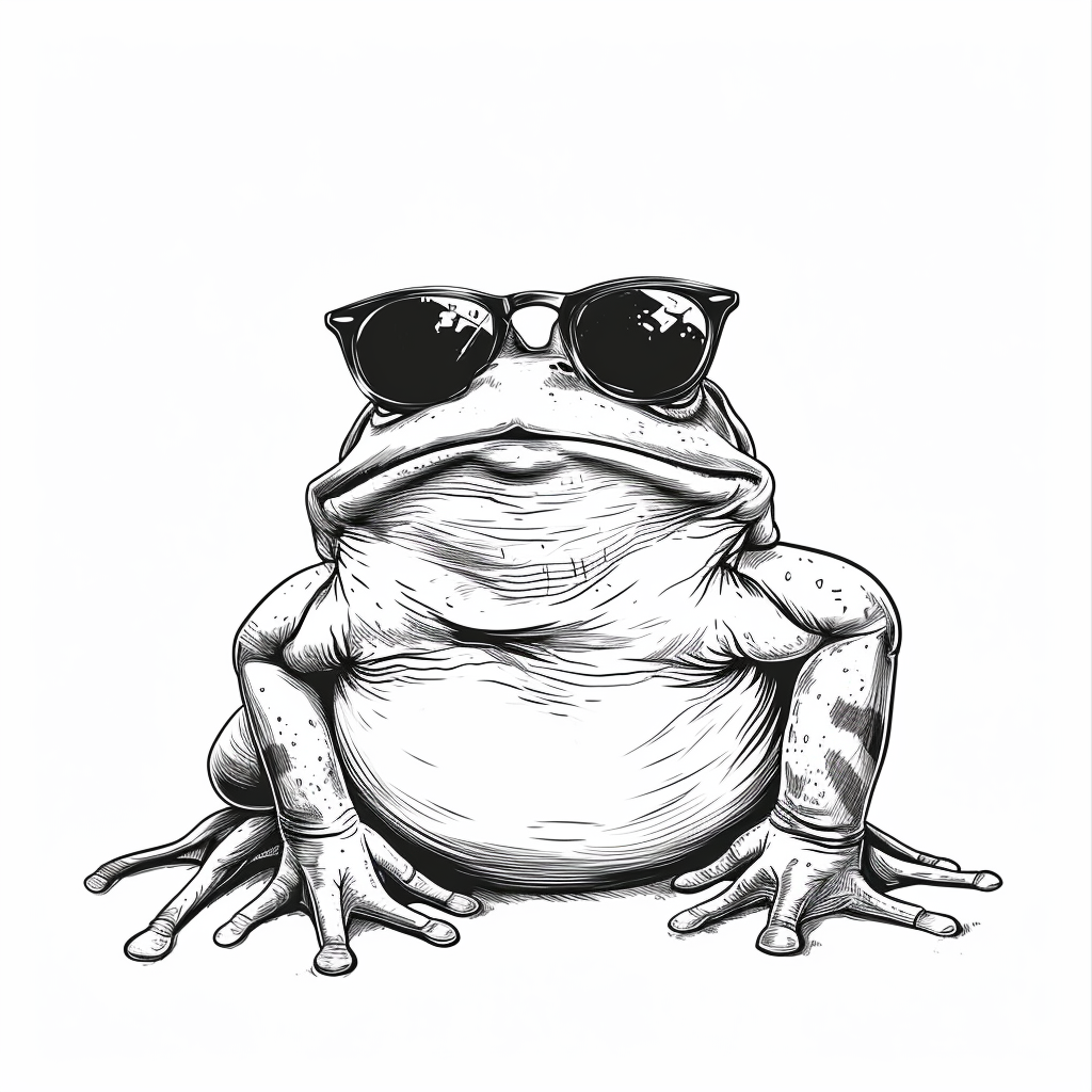 Minimalistic drawing of cartoon fat frog