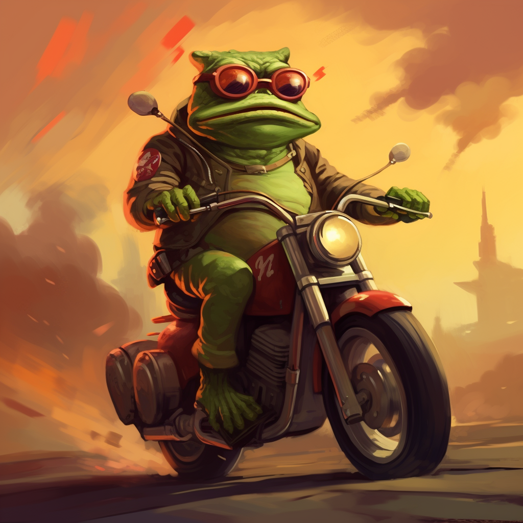 Fun cartoon frog pepe racing with badass degen