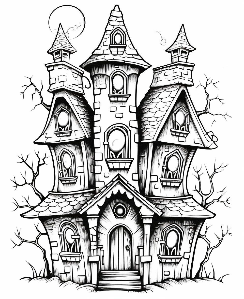 Cartoon haunted house coloring page