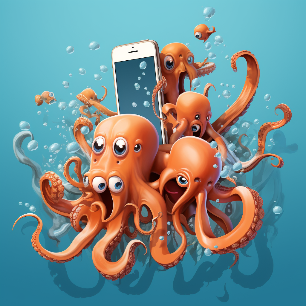 Cartoon Octopuses on Phone Screen