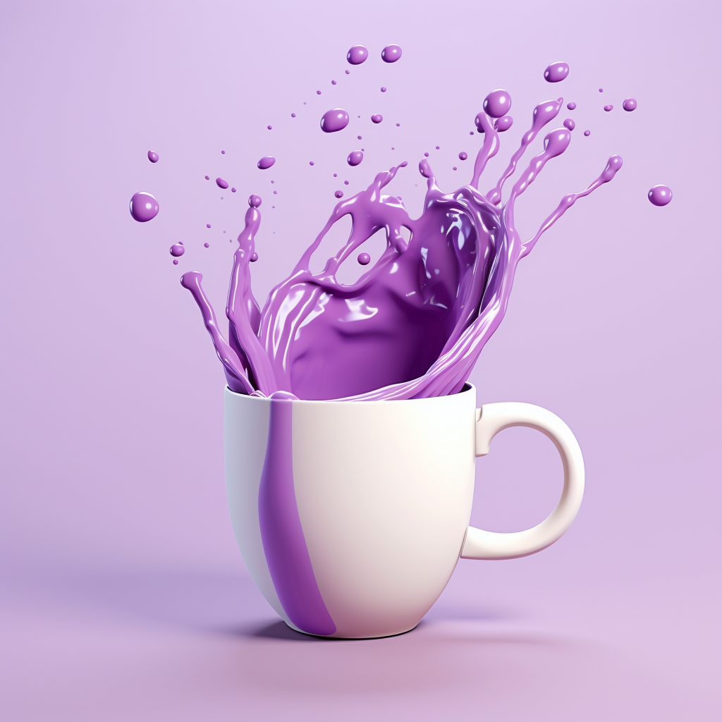 Cartoon cup with purple liquid spilling