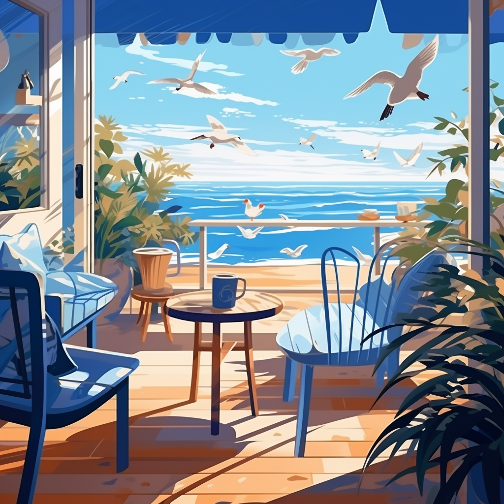 Cartoon beach cafe interior illustration