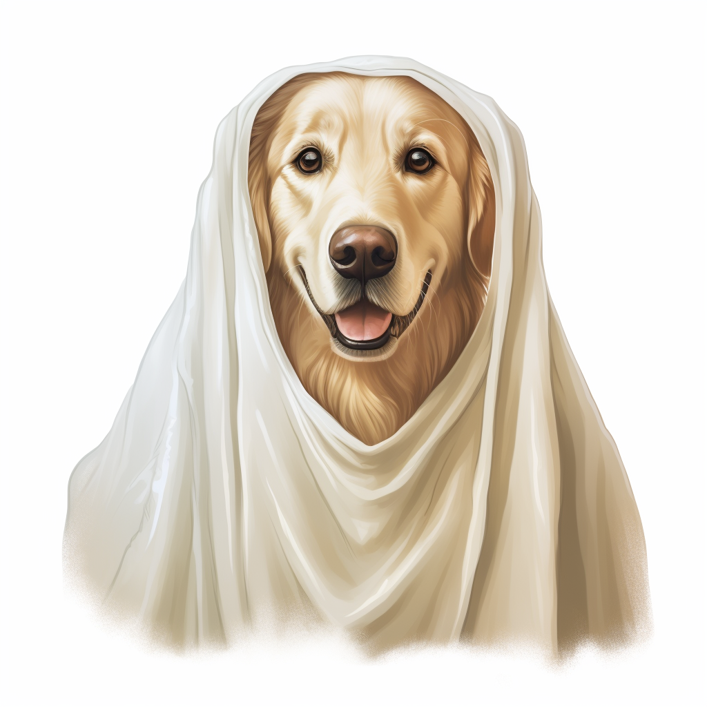 Golden Retriever in Ghost Costume