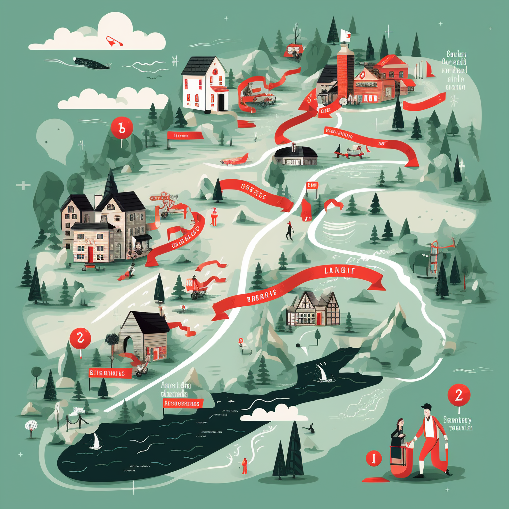 Character journeying through illustrated landmarks