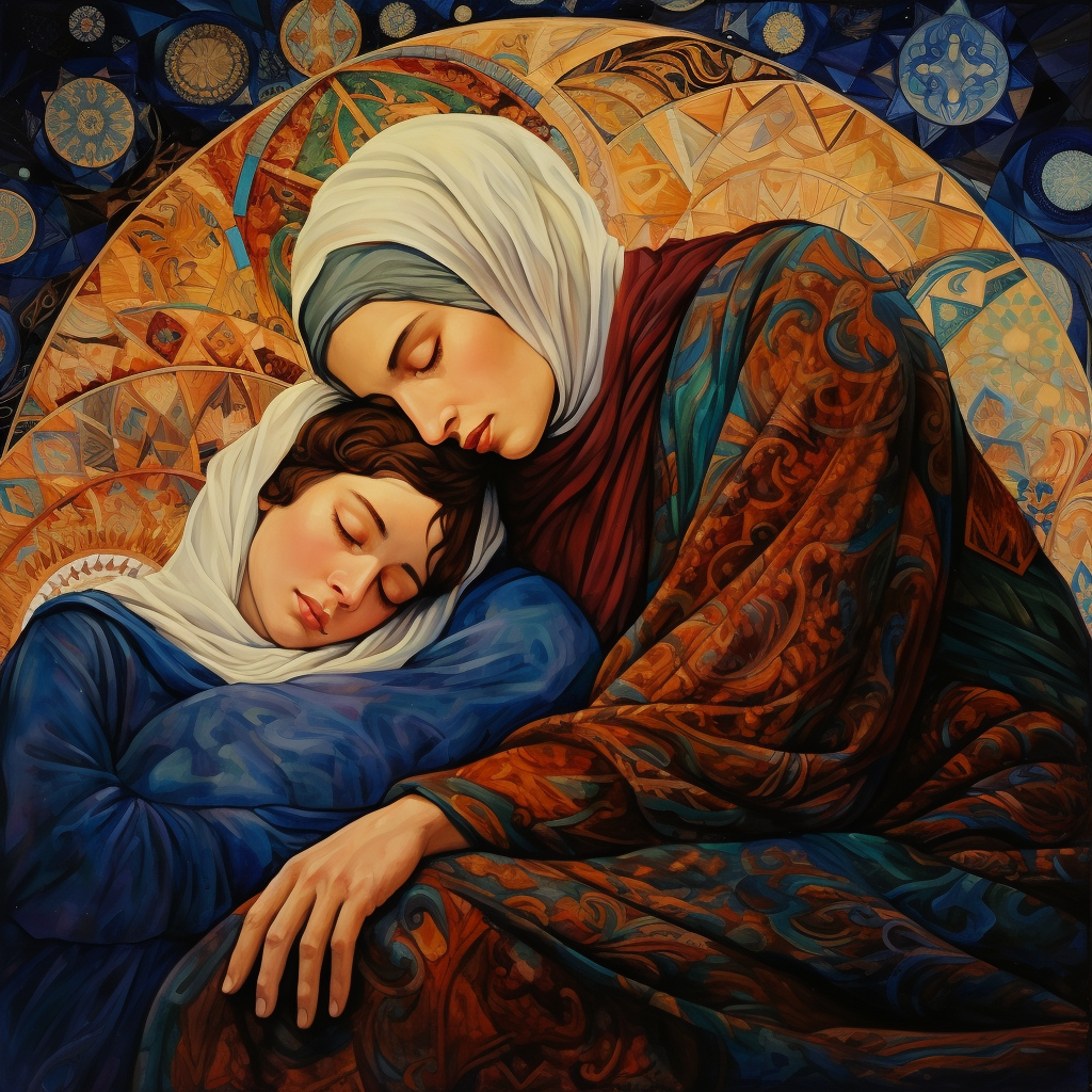 Cartoon of Mother Wearing Hijab Dreaming