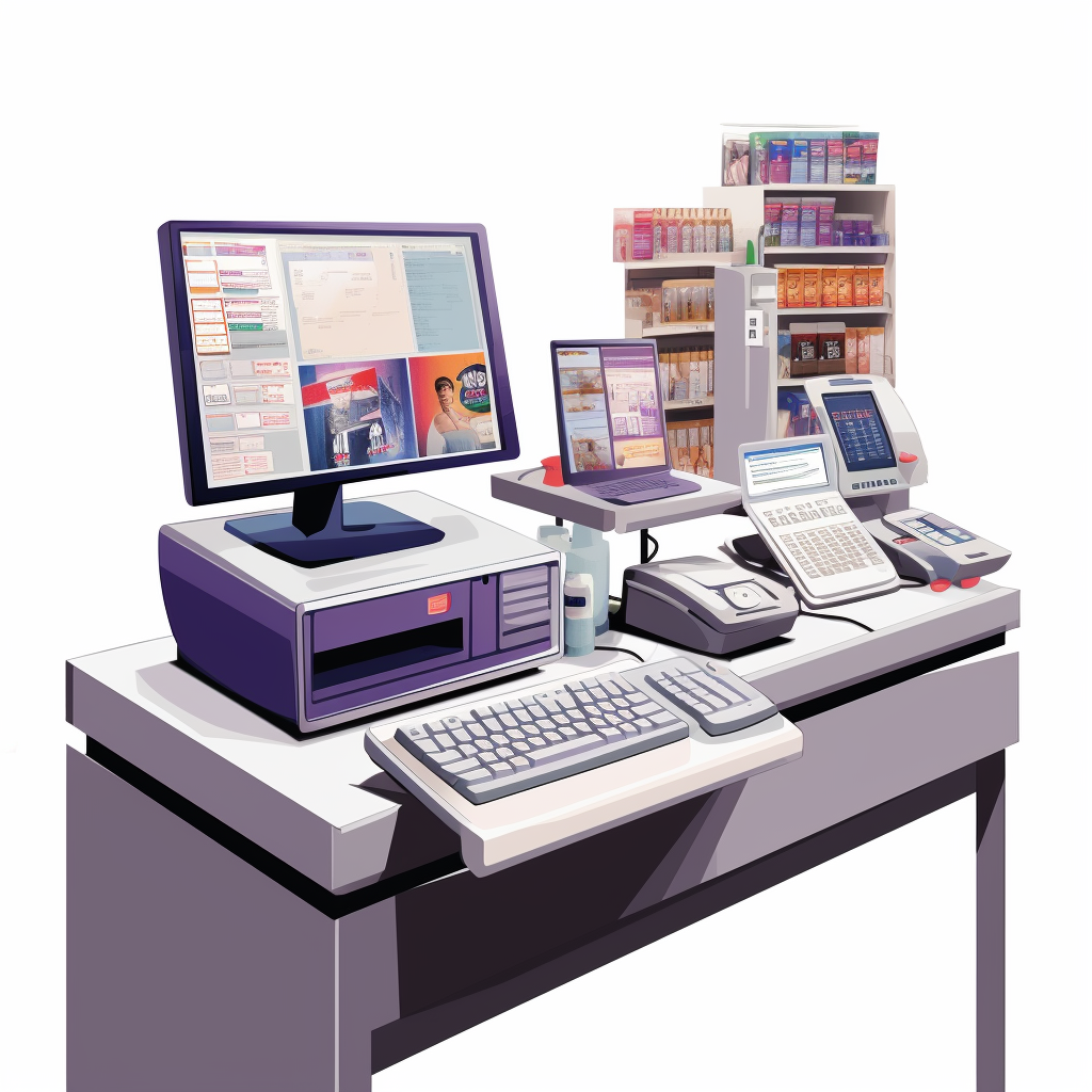 Cashier desktop supermarket app illustration